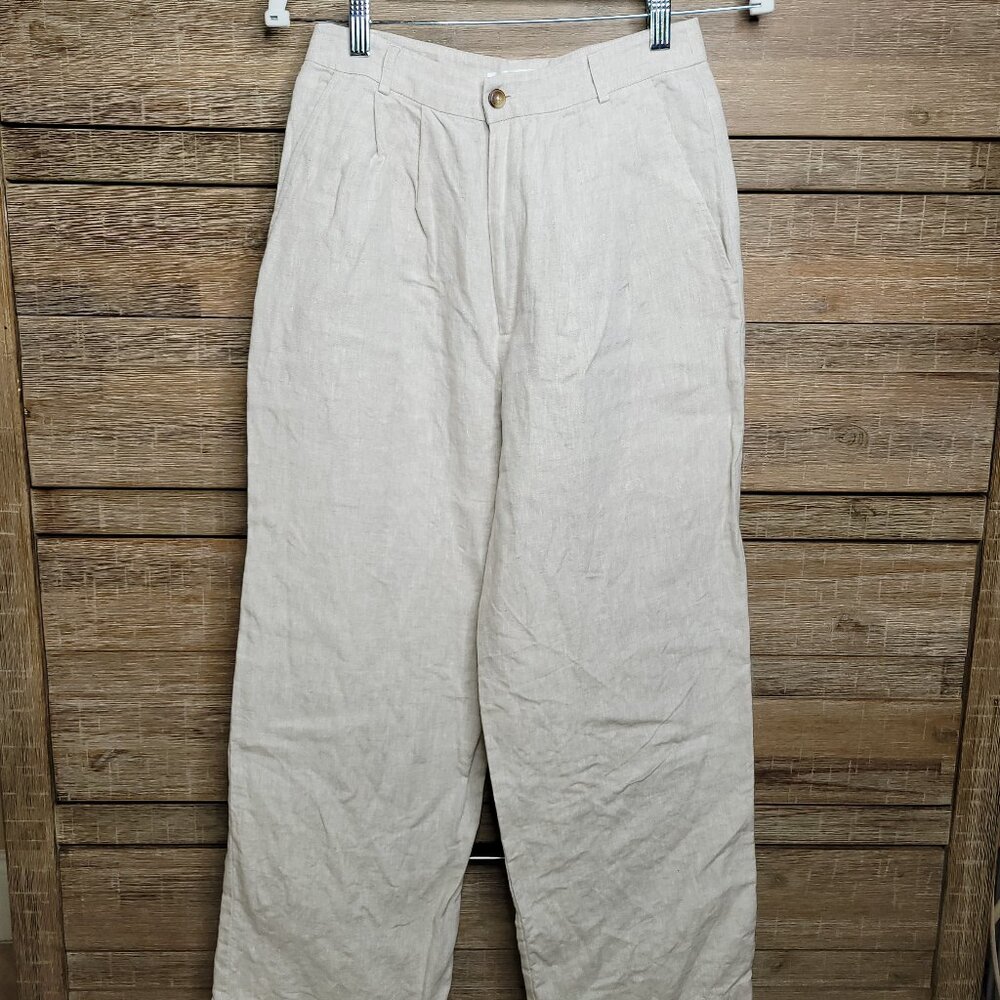 Reformation Women Size 4 Linen Wide Leg Pleated Pants Trousers Beige Boho Beachy